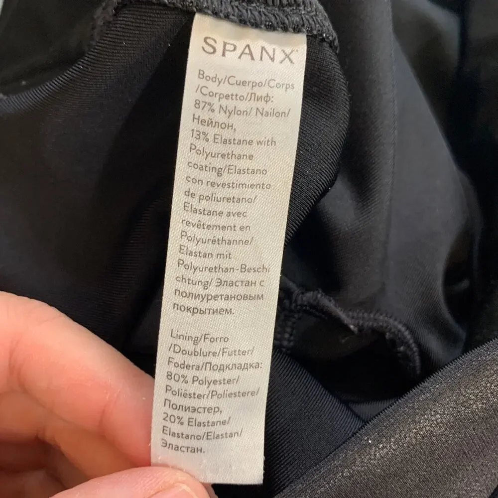 Spanx Leggings Womens L Large Black Coated Faux Leather High Waist Ankle Pull On